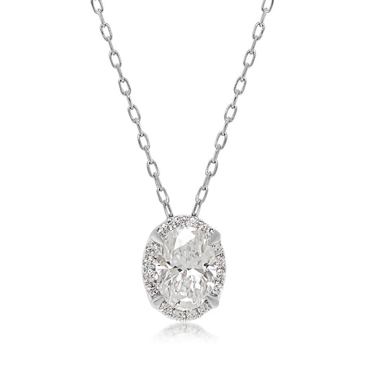 Adamante 1-1/10 ct. tw. Lab-Grown Oval Diamond Halo Pendant in 14K White Gold