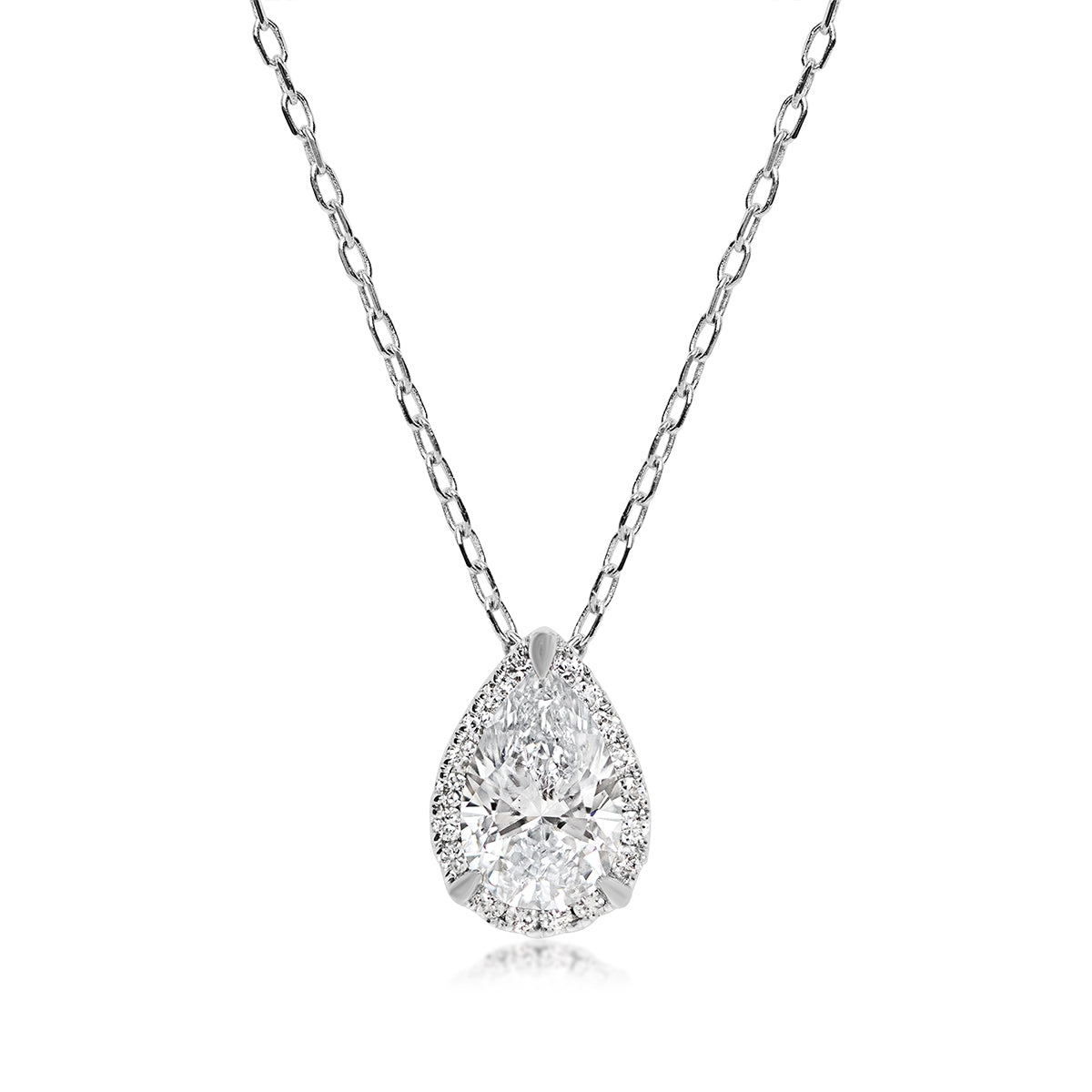Adamante 1-1/10 ct. tw. Lab-Grown Pear Diamond Halo Pendant in 14K White Gold