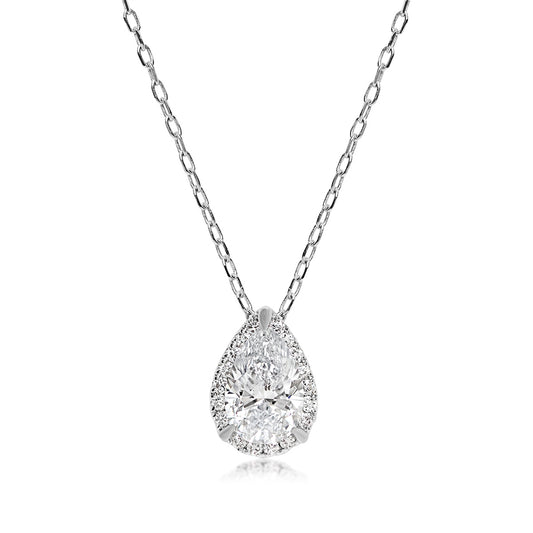 Adamante 1-1/10 ct. tw. Lab-Grown Pear Diamond Halo Pendant in 14K White Gold