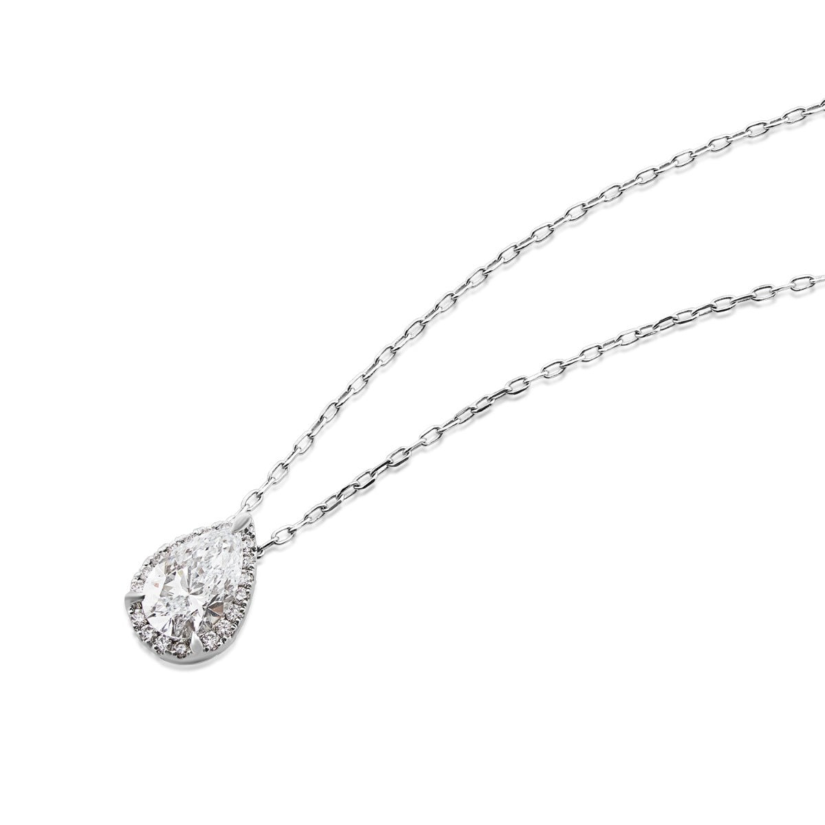 Adamante 1-1/10 ct. tw. Lab-Grown Pear Diamond Halo Pendant in 14K White Gold front view