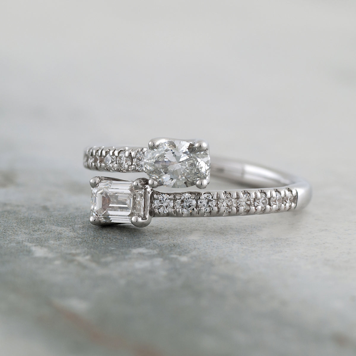 Adamante 1 ct. tw. Lab-Grown Oval & Emerald Cut Diamond Toi et Moi Bypass Ring in 14K White Gold side profile