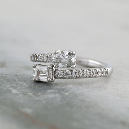 Adamante 1 ct. tw. Lab-Grown Oval & Emerald Cut Diamond Toi et Moi Bypass Ring in 14K White Gold side profile