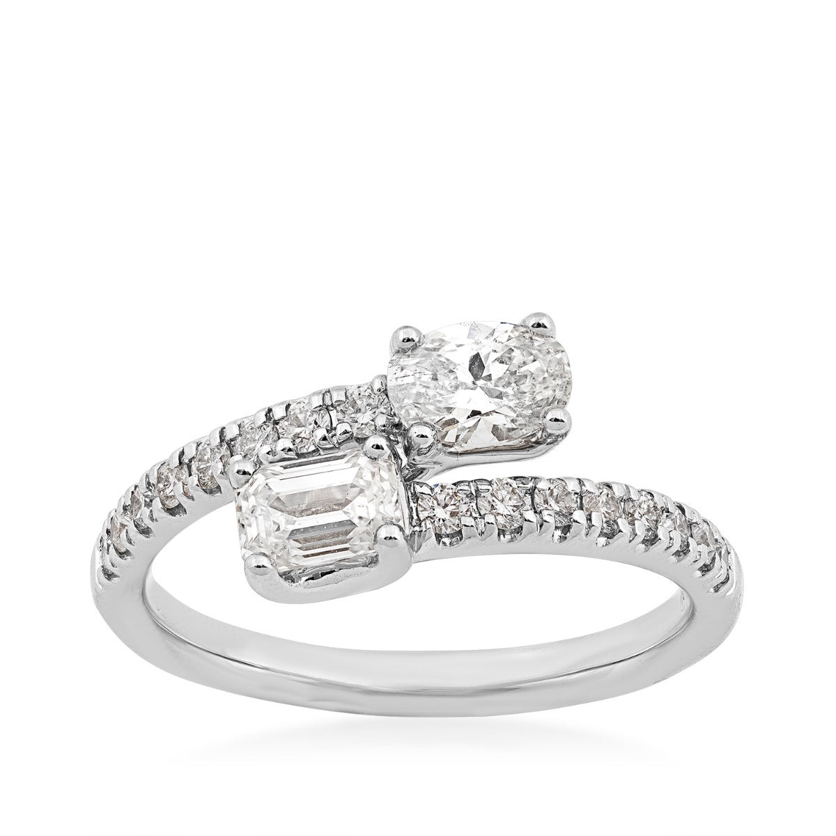 Adamante 1 ct. tw. Lab-Grown Oval & Emerald Cut Diamond Toi et Moi Bypass Ring in 14K White Gold