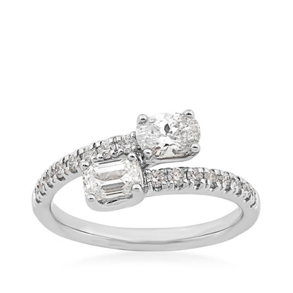 Adamante 1 ct. tw. Lab-Grown Oval & Emerald Cut Diamond Toi et Moi Bypass Ring in 14K White Gold