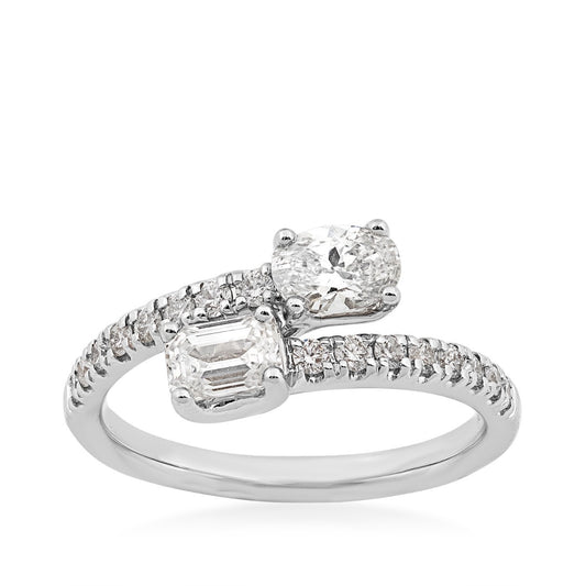 Adamante 1 ct. tw. Lab-Grown Oval & Emerald Cut Diamond Toi et Moi Bypass Ring in 14K White Gold