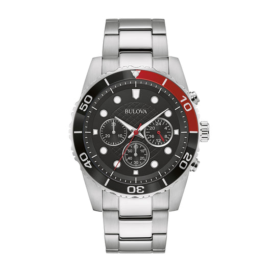 Bulova Men's Apollo Chronograph Quartz Stainless Steel Watch with Black Dial