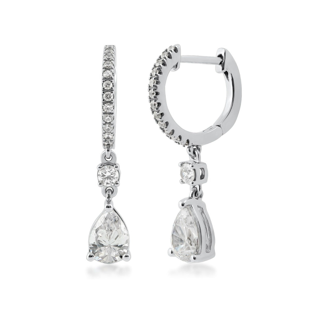 Adamante 1-3/4 ct. tw. Lab-Grown Pear Diamond Dangle Hoop Earrings in 14K White Gold