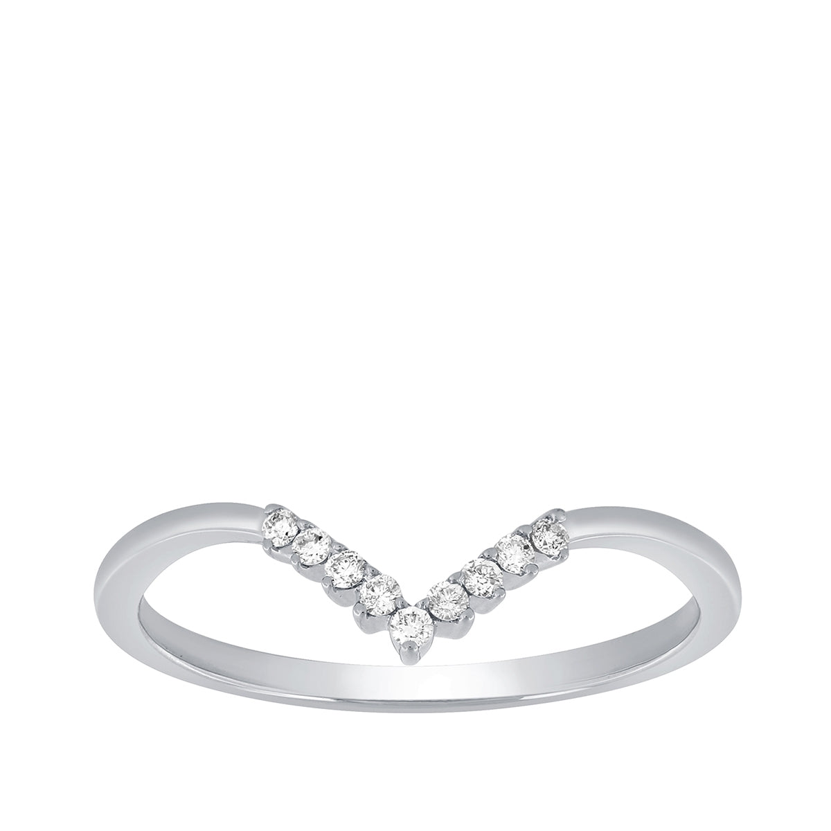 Diamond Accent Contour Chevron Anniversary Ring in 14K White Gold