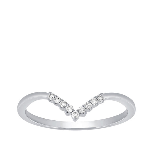 Diamond Accent Contour Chevron Anniversary Ring in 14K White Gold