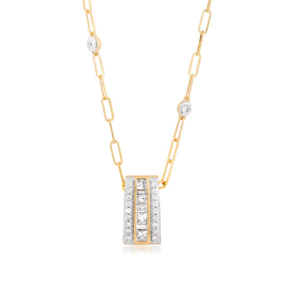 Kallati 7/8 ct. tw. Round & Baguette Diamond Station Vertical Bar Pendant in 14K Yellow Gold front view