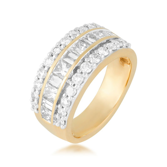 Kallati 2 ct. tw. Baguette & Princess Cut Diamond Channel Set Ring in 14K Yellow Gold front view