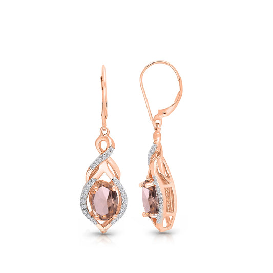 Kallati Oval Morganite & 1/7 ct. tw. Diamond Twist Dangle Earrings in 14K Pink Gold