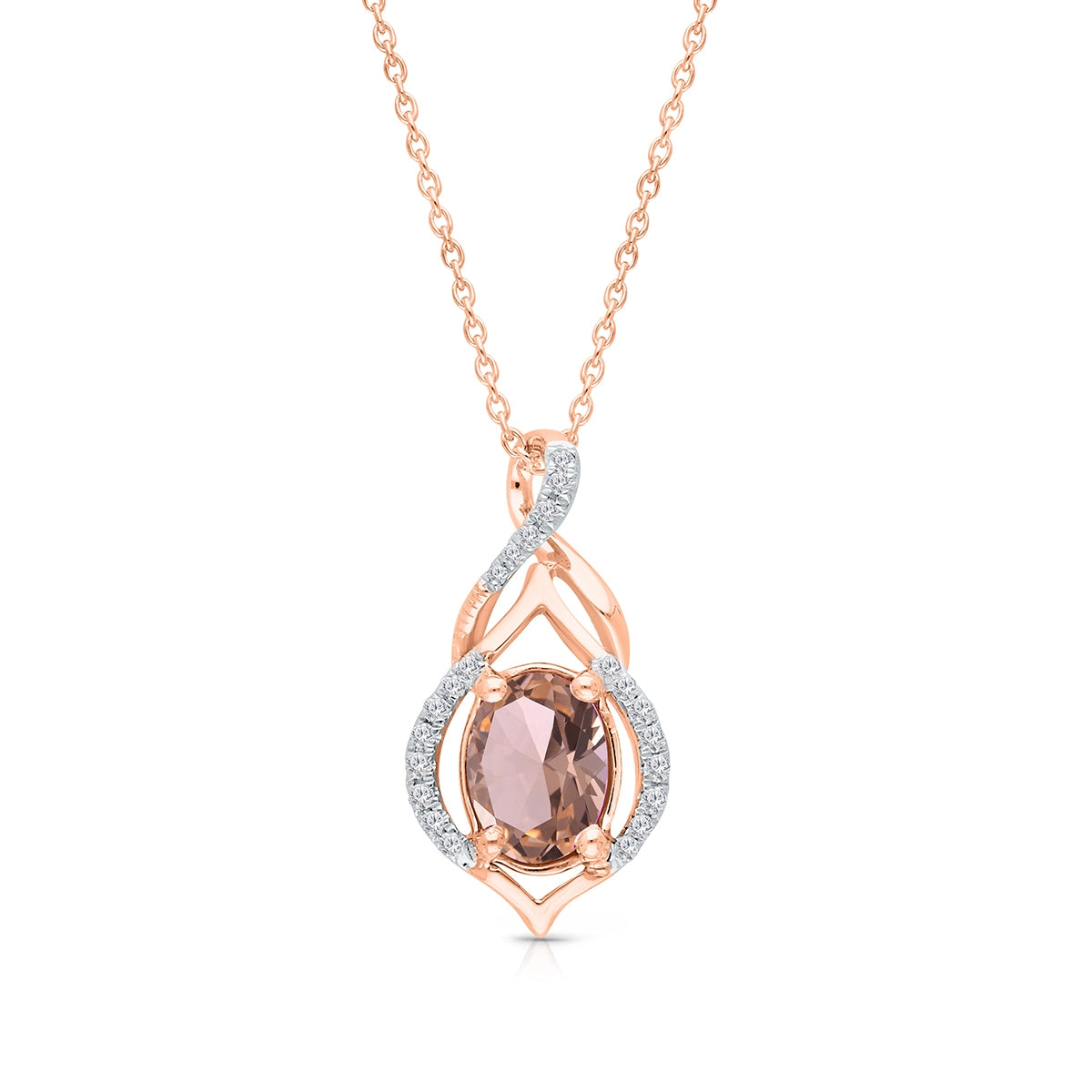 Kallati Oval Morganite & 1/10 ct. tw. Diamond Twist Pendant in 14K Pink Gold