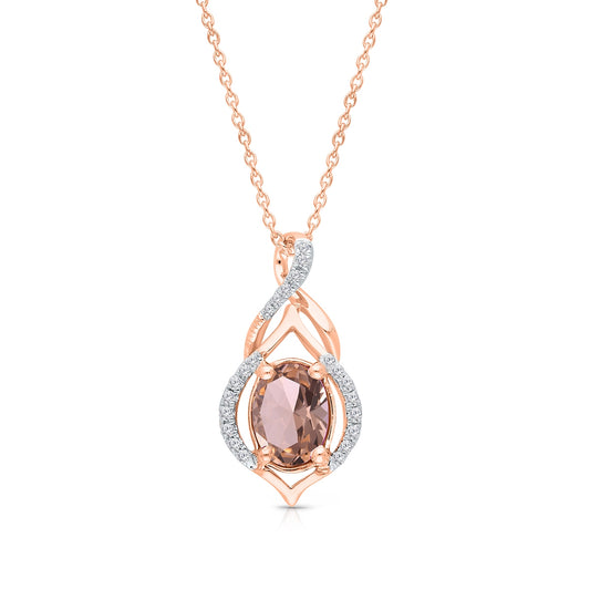 Kallati Oval Morganite & 1/10 ct. tw. Diamond Twist Pendant in 14K Pink Gold
