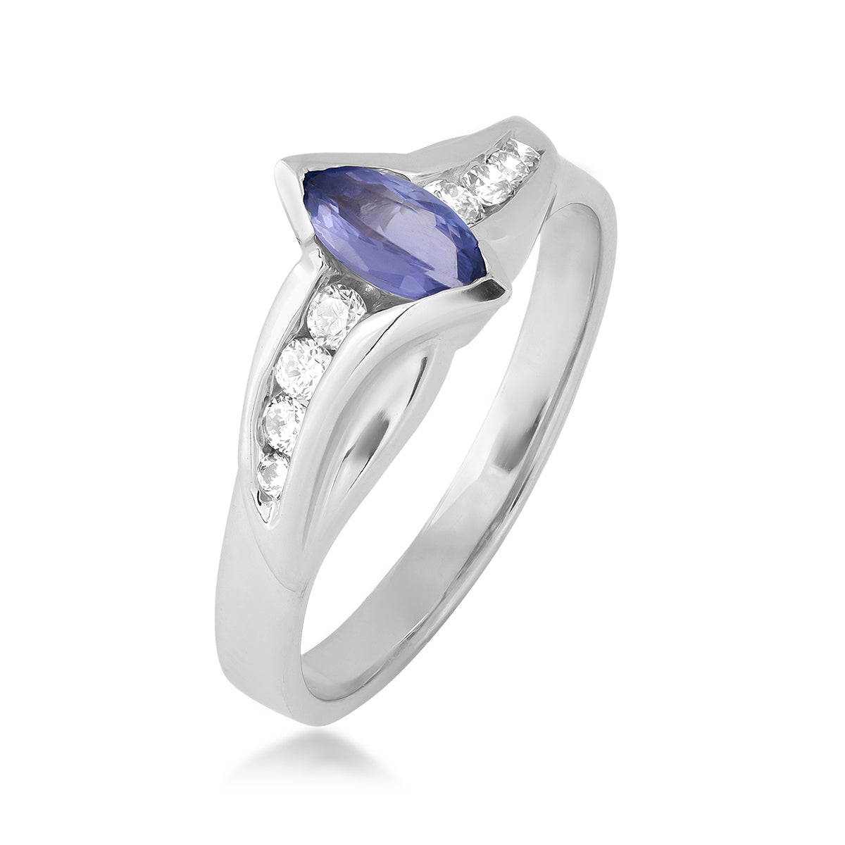 Kallati Marquise Tanzanite & 1/5 ct. tw. Diamond Channel Set Ring in 14K White Gold front view