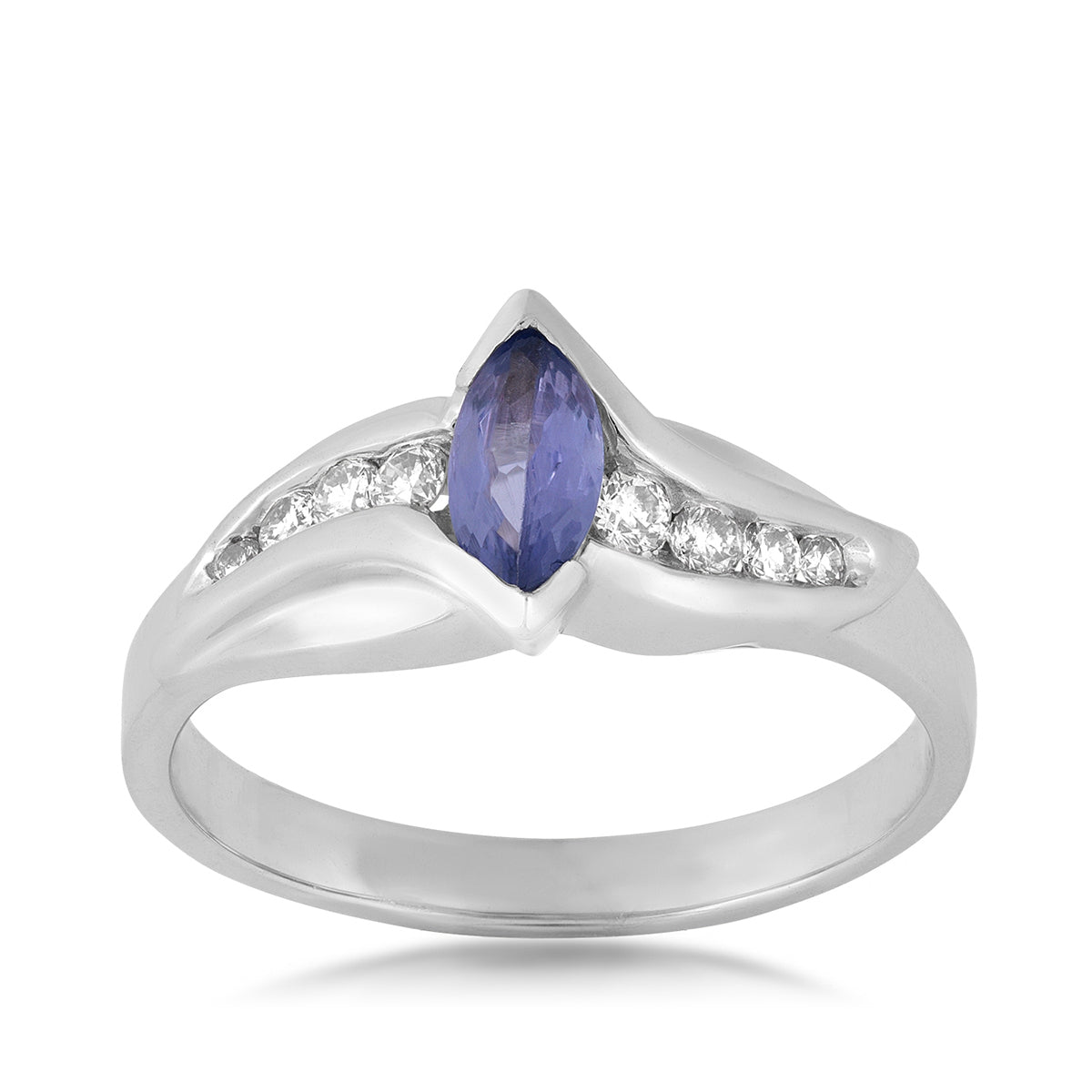 Kallati Marquise Tanzanite & 1/5 ct. tw. Diamond Channel Set Ring in 14K White Gold