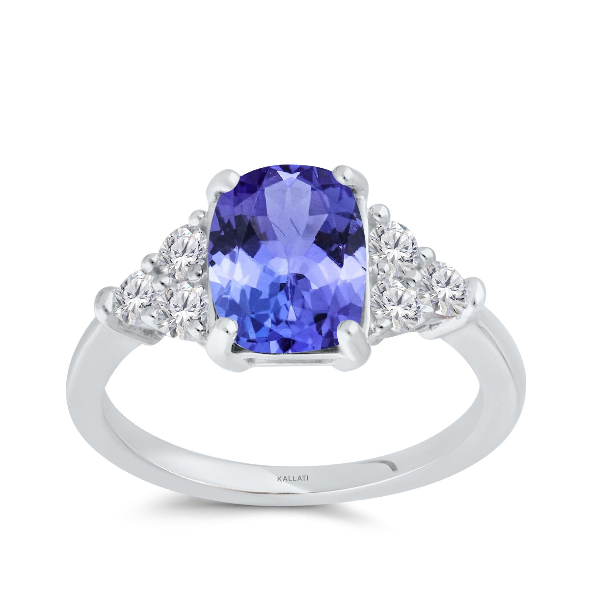 Kallati Elongated Cushion Tanzanite & 3/8 ct. tw. Diamond Ring in 14K White Gold