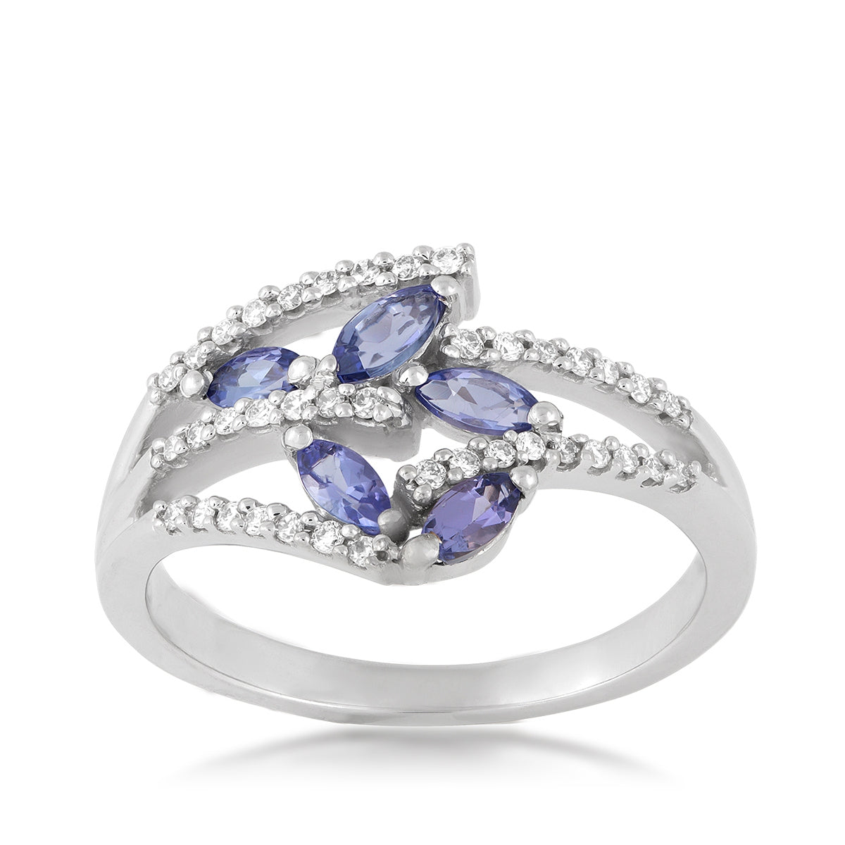 Kallati Marquise Tanzanite & 1/7 ct. tw. Diamond Bypass Ring in 14K White Gold