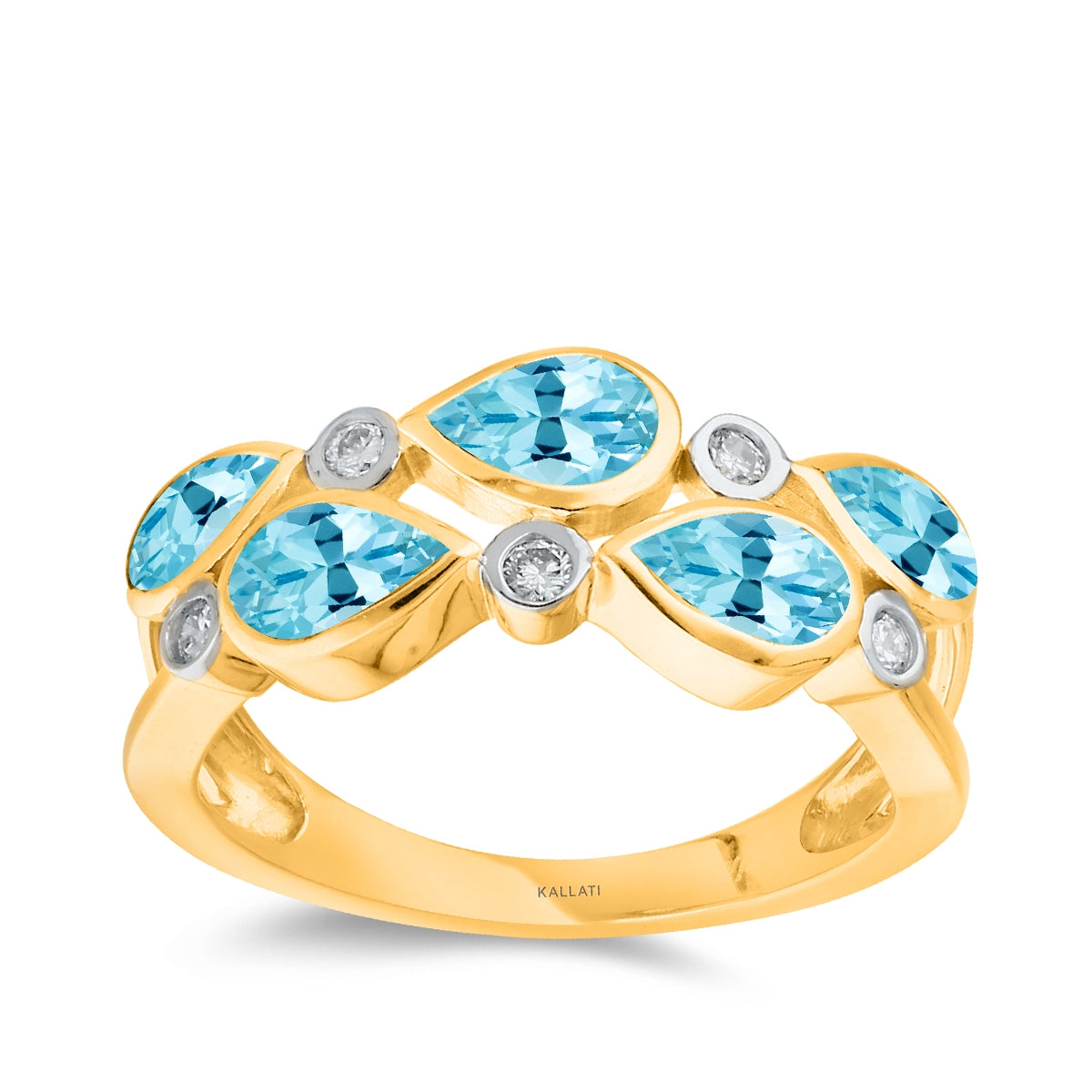 Kallati Pear Blue Topaz & 1/7 ct. tw. Diamond Two Row Ring in 14K Yellow Gold