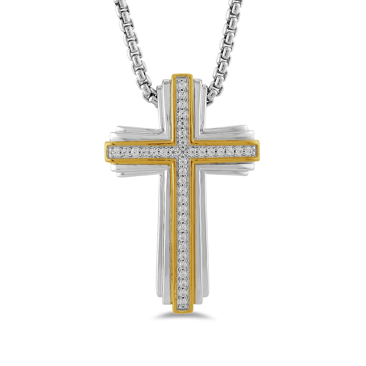 1/5 ct. tw. Men's Diamond Cross Pendant in Sterling Silver & 10K Yellow Gold