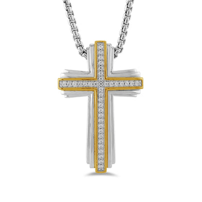 1/5 ct. tw. Men's Diamond Cross Pendant in Sterling Silver & 10K Yellow Gold