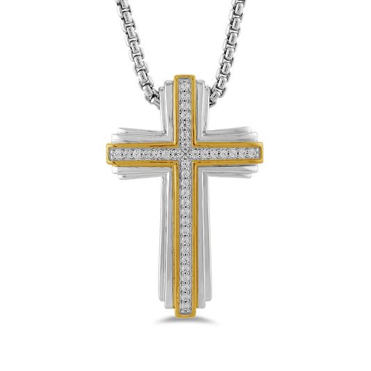 1/5 ct. tw. Men's Diamond Cross Pendant in Sterling Silver & 10K Yellow Gold