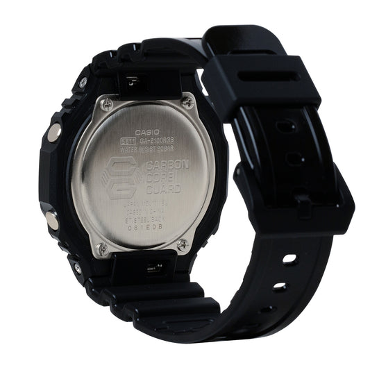 G-Shock Men's G-Carbon Analog & Digital Black Stainless Steel Watch with Rainbow Dial & Black Resin Strap front view
