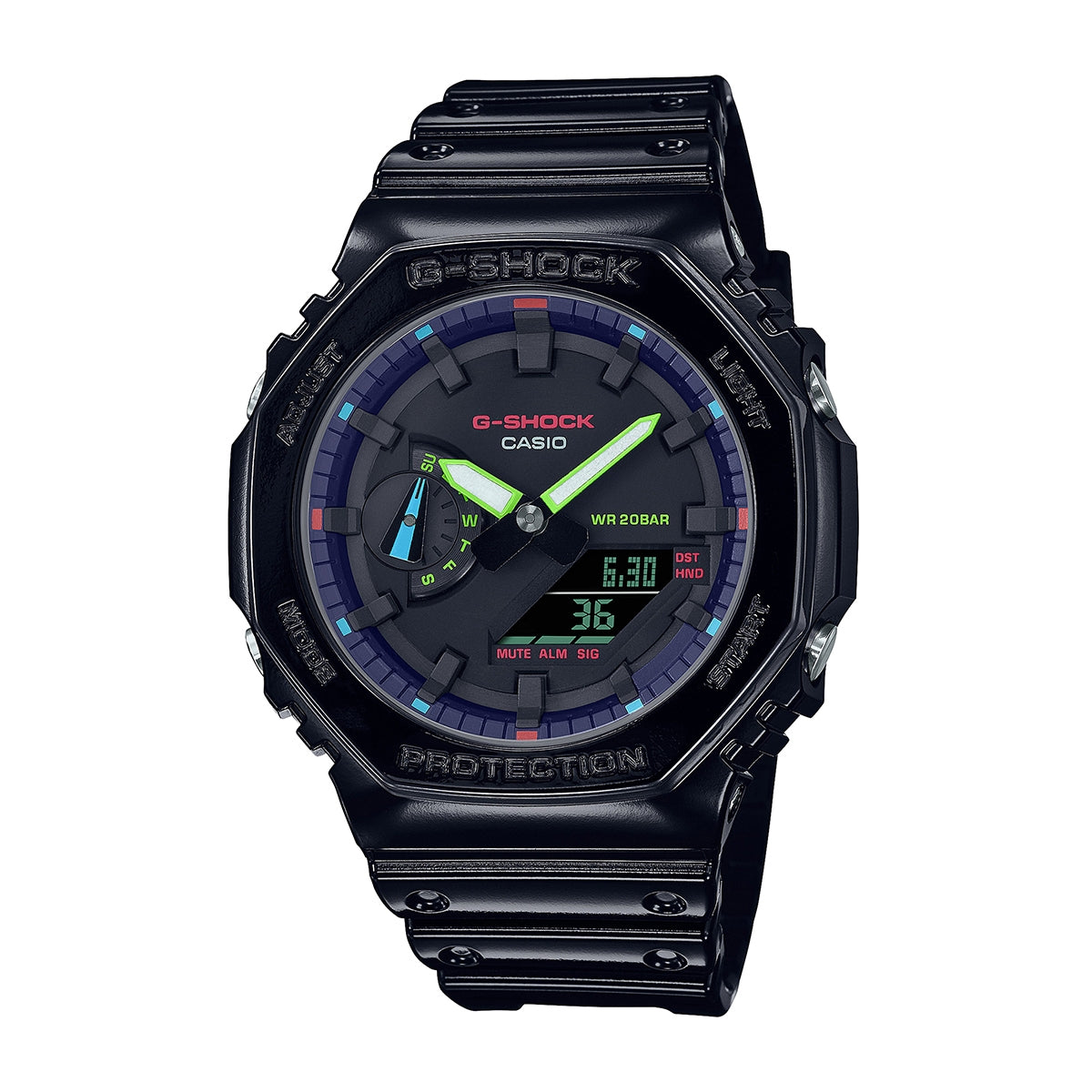 G-Shock Men's G-Carbon Analog & Digital Black Stainless Steel Watch with Rainbow Dial & Black Resin Strap