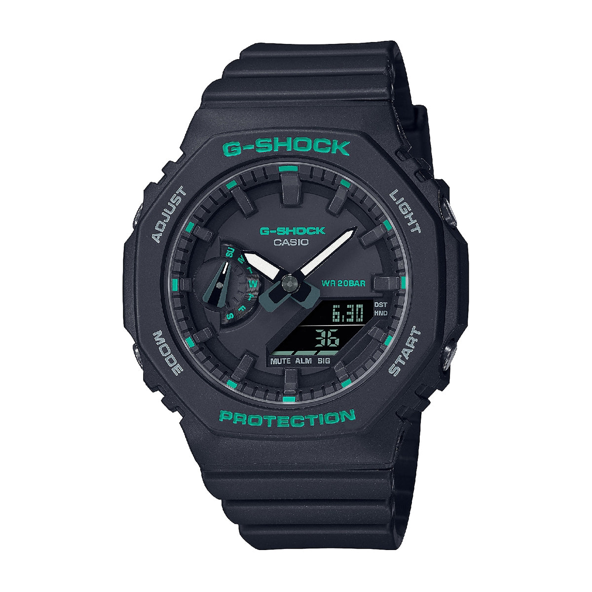 G-Shock Ladies' Octo Slim Analog & Digital Black Carbon & Resin Watch with Green Accent Dial