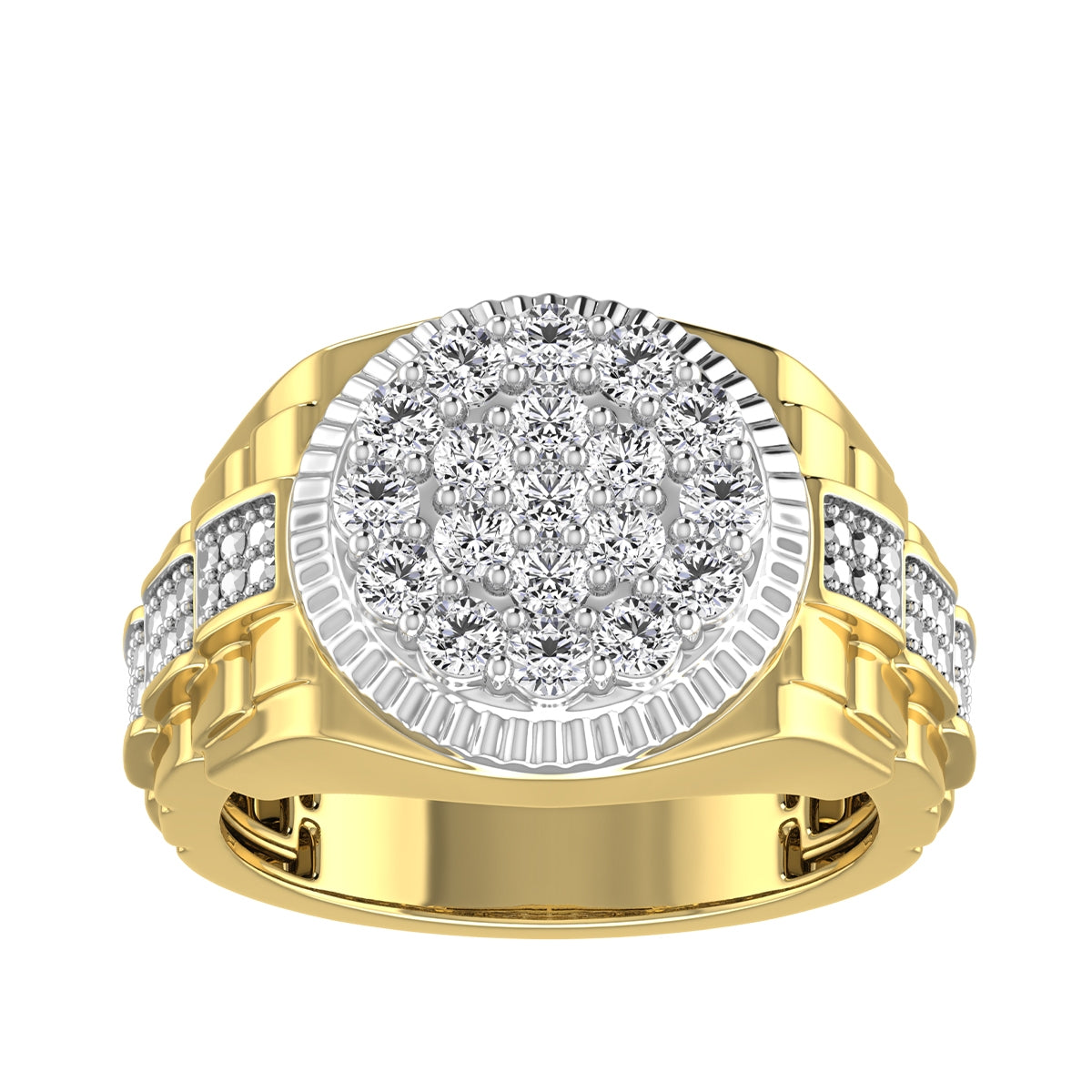 1 ct. tw. Men's Diamond Rolex Style Ring with Rhodium Plating in 10K Yellow Gold