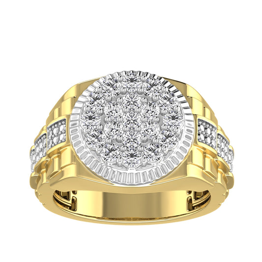 1 ct. tw. Men's Diamond Rolex Style Ring with Rhodium Plating in 10K Yellow Gold