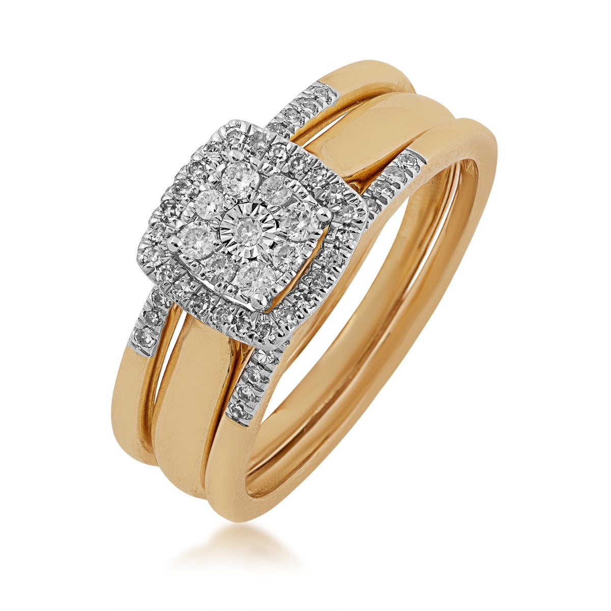 Fairytale Diamonds 1/4 ct. tw. Diamond Cushion-Shaped Cluster Wedding Set with Miracle Plate in 10K Yellow Gold front view
