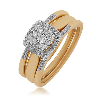 Fairytale Diamonds 1/4 ct. tw. Diamond Cushion-Shaped Cluster Wedding Set with Miracle Plate in 10K Yellow Gold front view