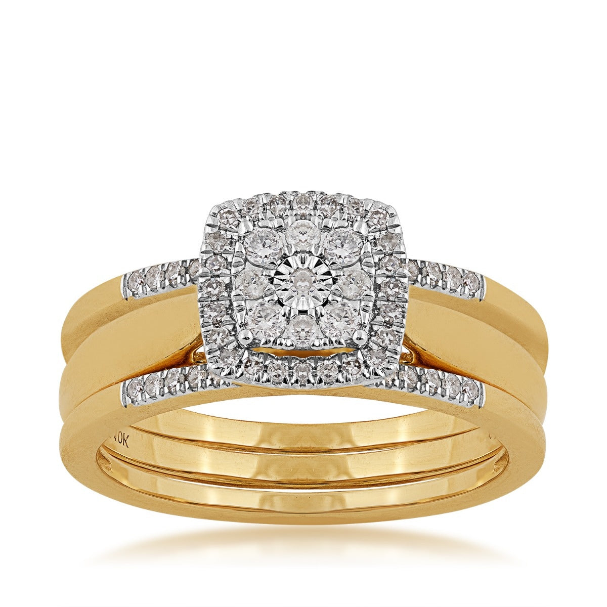 Fairytale Diamonds 1/4 ct. tw. Diamond Cushion-Shaped Cluster Wedding Set with Miracle Plate in 10K Yellow Gold
