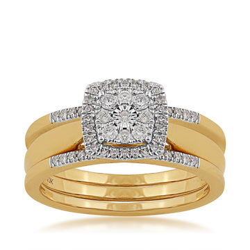 GOLD TAG Fairytale Diamonds 1/4 ct. tw. Diamond Cushion-Shaped Cluster Wedding Set with Miracle Plate in 10K Yellow Gold