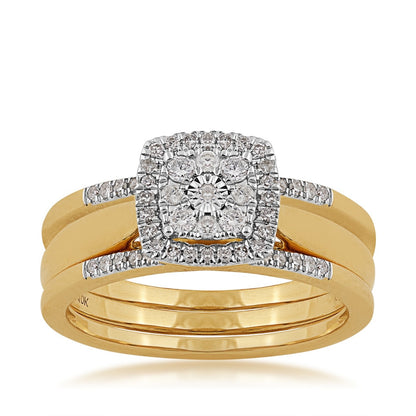 Fairytale Diamonds 1/4 ct. tw. Diamond Cushion-Shaped Cluster Wedding Set with Miracle Plate in 10K Yellow Gold