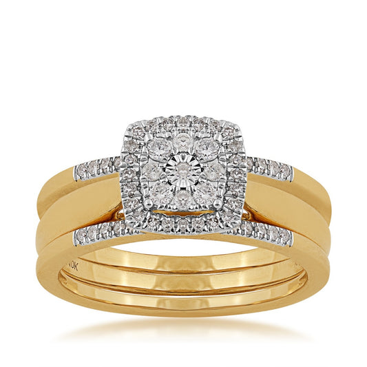 Fairytale Diamonds 1/4 ct. tw. Diamond Cushion-Shaped Cluster Wedding Set with Miracle Plate in 10K Yellow Gold