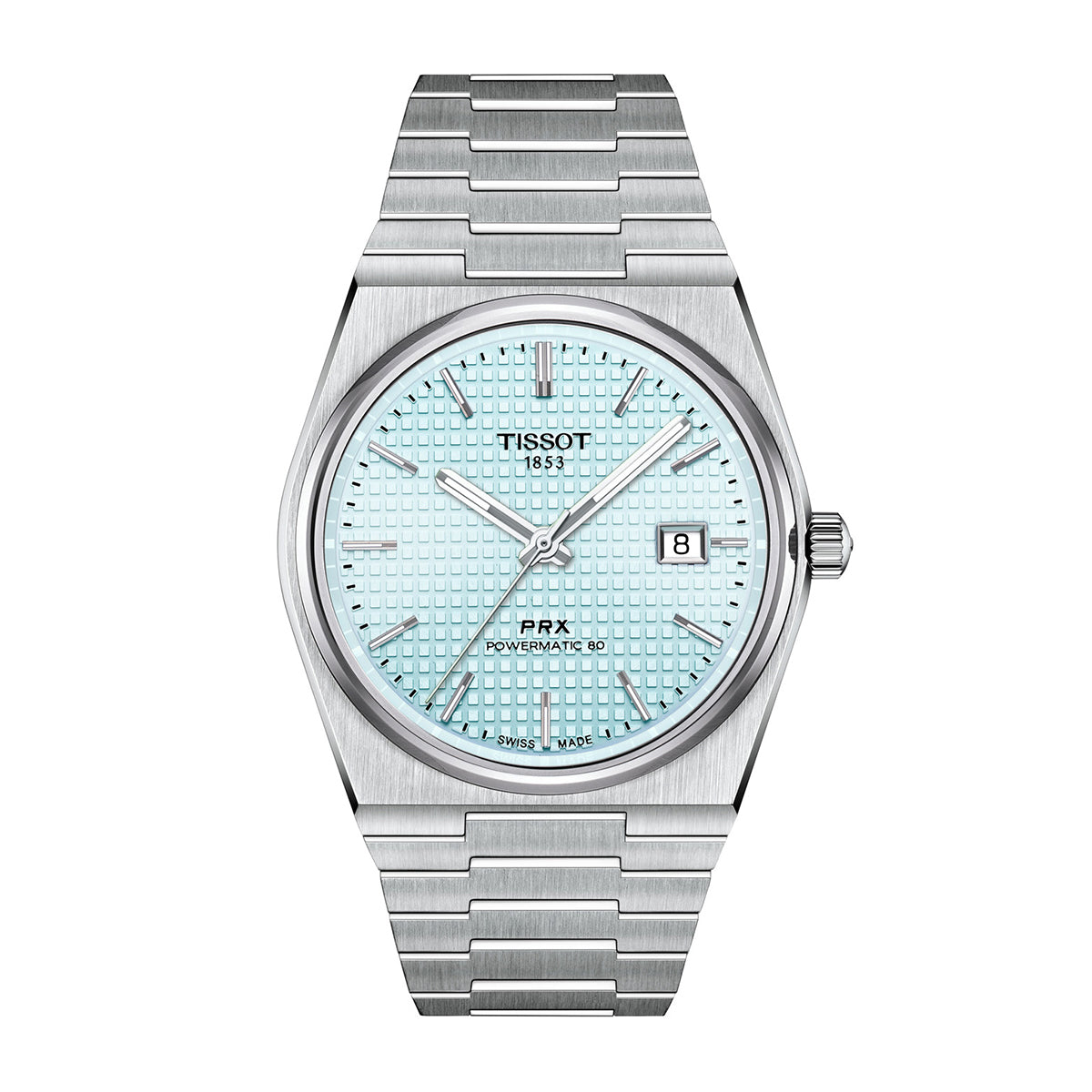 stainless steel men's Tissot automatic watch with blue dial
