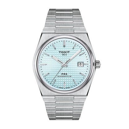 stainless steel men's Tissot automatic watch with blue dial