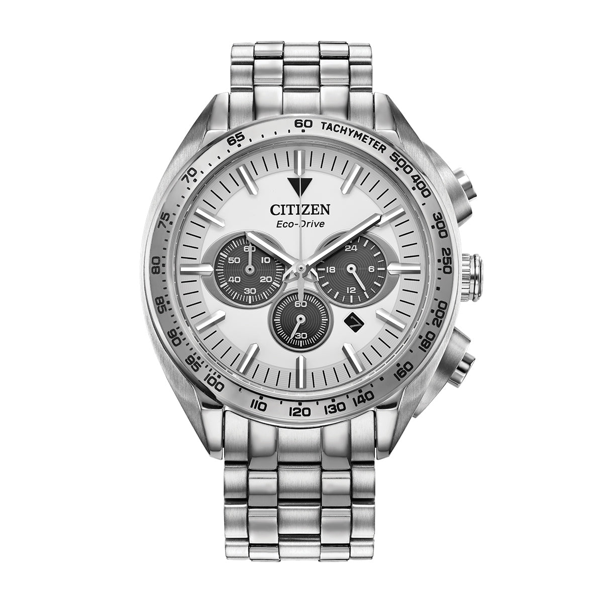 Citizen Men's Carson Eco-Drive Chronograph Stainless Steel Watch with Silver Dial