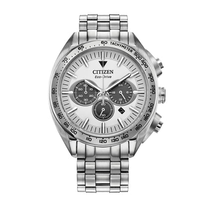 Citizen Men's Carson Eco-Drive Chronograph Stainless Steel Watch with Silver Dial