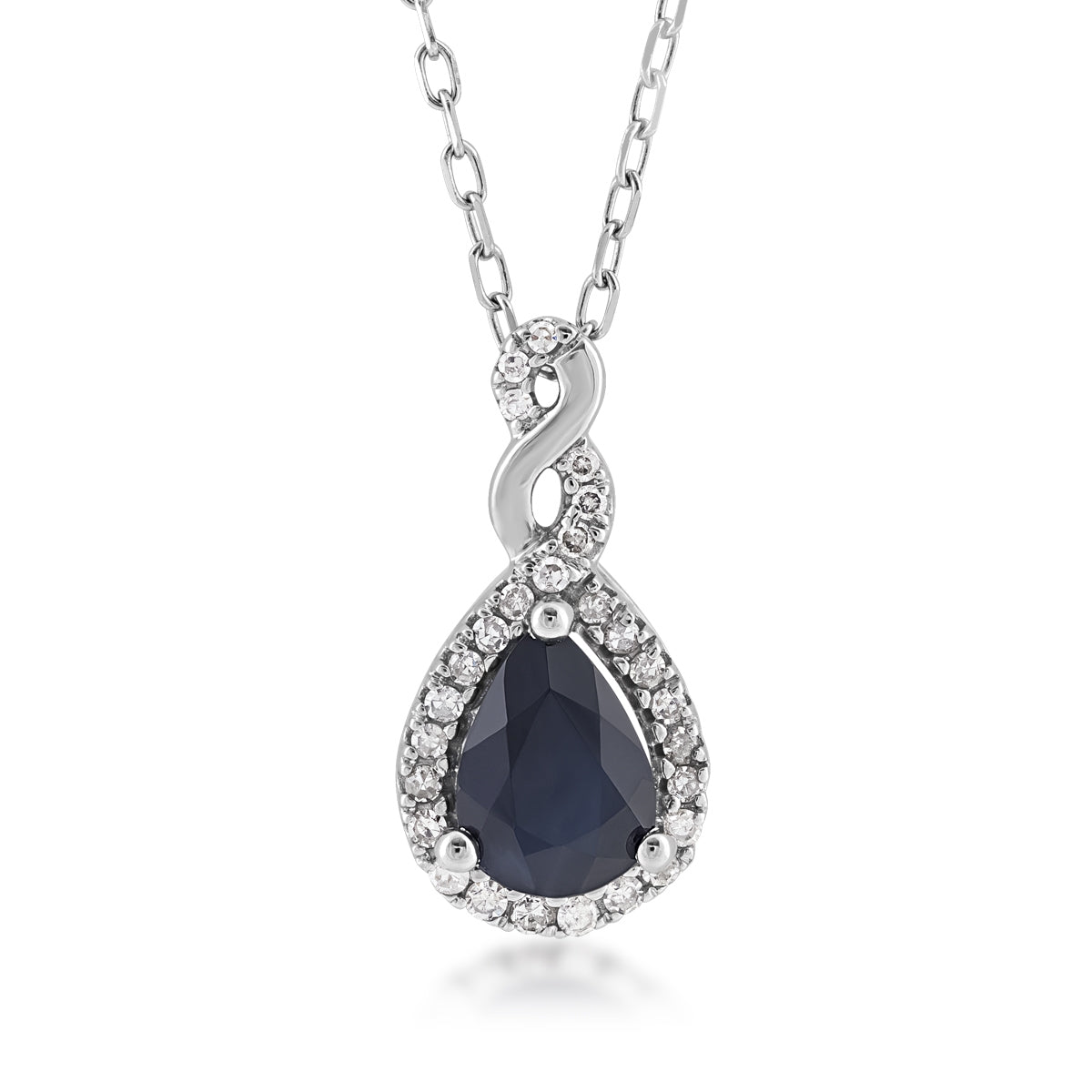 Infinite Love Pear Sapphire & 1/10 ct. tw. Diamond Halo Twist Pendant in 10K White Gold
