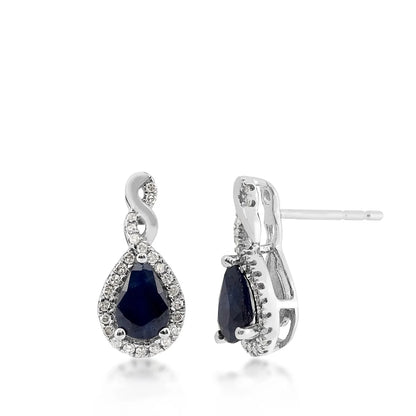 Infinite Love Pear Sapphire & 1/10 ct. tw. Diamond Halo Twist Earrings in 10K White Gold (2)