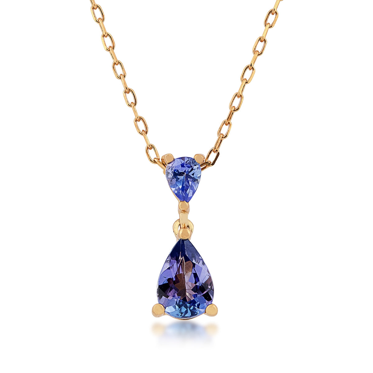 Pear 2-Stone Tanzanite Drop Pendant in 10K Yellow Gold