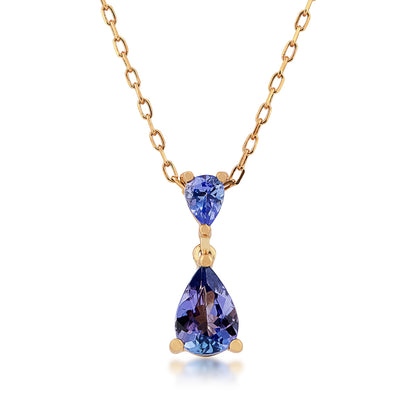Pear 2-Stone Tanzanite Drop Pendant in 10K Yellow Gold
