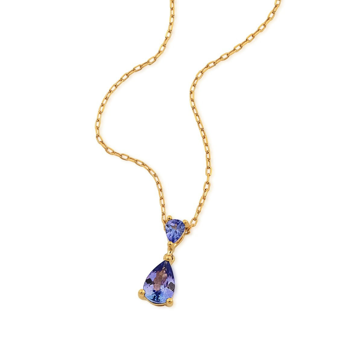 Pear 2-Stone Tanzanite Drop Pendant in 10K Yellow Gold front view