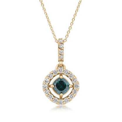 7/8 ct. tw. Cushion Treated Blue Diamond Floating Halo Pendant in 14K Yellow Gold