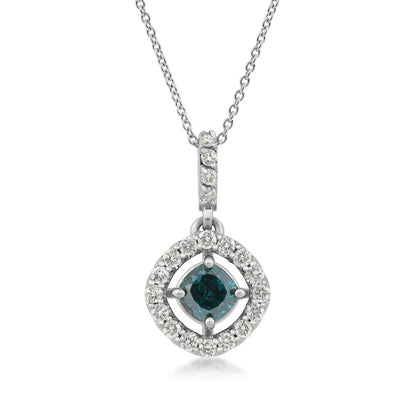 7/8 ct. tw. Cushion Treated Blue Diamond Floating Halo Pendant in 14K White Gold