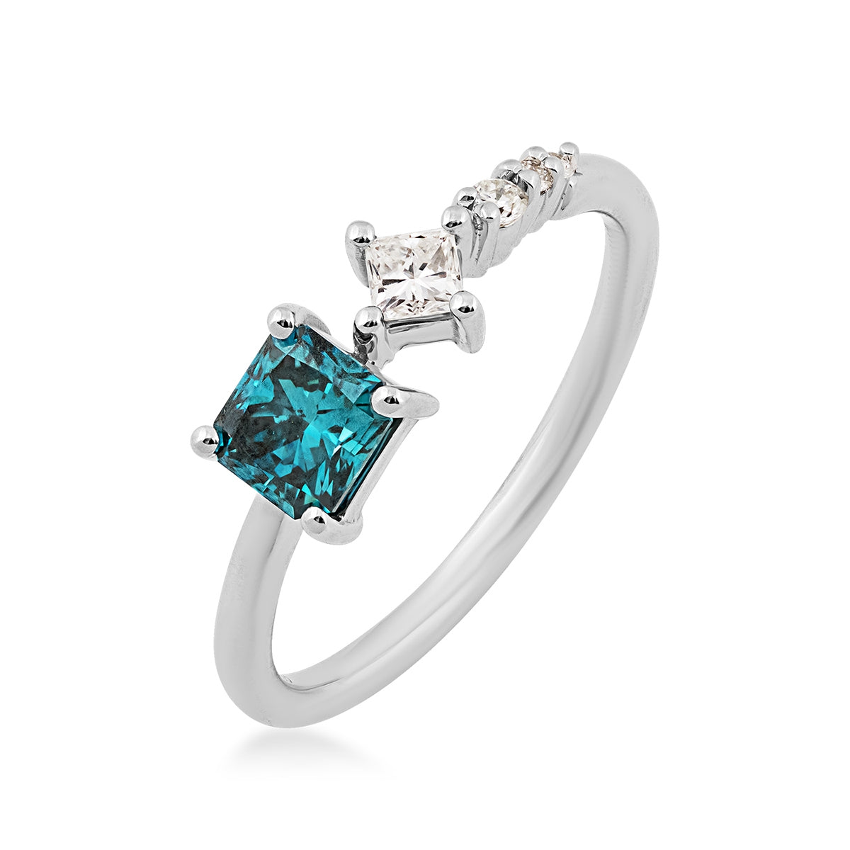 3/4 ct. tw. Princess Cut Treated Blue & White Diamond Toi et Moi Ring in 14K White Gold front view
