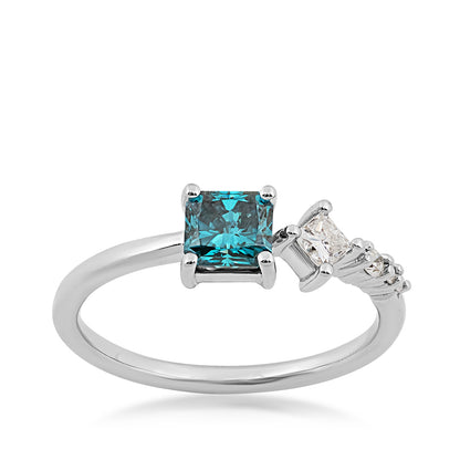 3/4 ct. tw. Princess Cut Treated Blue & White Diamond Toi et Moi Ring in 14K White Gold